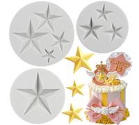 MYPRACS Star Fondant Mould Five Pointed Star Silicone Mould for Cake Decorating Cupcake Topper Candy Polymer Clay Chocolate Gum Paste Set of 3