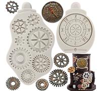 MYPRACS Steampunk Gear Silicone Mould Compass Cogs Gears Teeth Fondant Moulds for Steampunk Travel Themed Cake Decorating Cupcake Topper Candy Chocolate Gum Paste Polymer Clay Set of 2