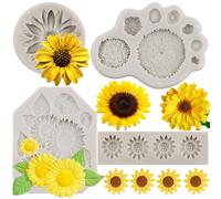 MYPRACS Sunflower Fondant Moulds Sunflower Stamen Silicone Mould for Cake Decorating Candy Chocolate Gum Paste Crafting Polymer Clay Set of 4