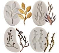 MYPRACS Tree Branch Silicone Mould Twig Branch Leaves Fondant Moulds for Chocolate Candy Cake Decorating Cupcake Topper Gum Paste Set of 4