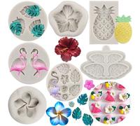MYPRACS Tropical Leaf Silicone Mould Flamingo Fondant Mould Hibiscus Plumeria Flower Chocolate Mould Pineapple Wings Candy Mould for Cake Decoration Cupcake Topper Polymer Clay Gum Paste Set of 7