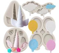 MYPRACS Unicorn Silicone Mould Balloon Cloud Fondant Moulds for Cake Decoration Gum Paste Cupcake Topper Candy Chocolate Polymer Clay Set of 4