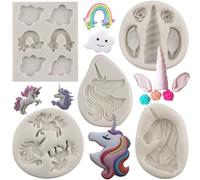 MYPRACS Unicorn Silicone Mould Unicorn Moulds Rainbow Cloud Fondant Moulds Unicorn Ear Horn Chocolate Moulds for Candy Cake Decorating Cupcake Topper Gum Paste Polymer Clay Set of 5