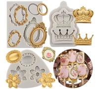 MYPRACS Vintage Frame Cupcake Fondant Mould Baroque Style Fondant Silicone Moulds Crown Moulds for Cake Decorating Sugarcraft Cupcake Topper Jewelry Polymer Clay Candy Chocolate Gum Paste Set of 3