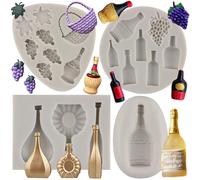 MYPRACS Wine Bottles Silicone Mould Wine Glass Cup Fondant Moulds Grape Champagne Bottle Candy Moulds for Cupcake Topper Cake Decorating Chocolate Candy Craft Gum Paste Set of 4