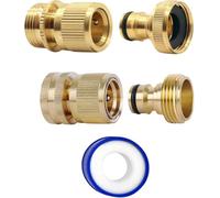 MYPURECORE 2 Pairs Garden Hose Quick Connect Set 3/4 Inch Solid Brass Hose Fitting W/ Ptfe Tape Male,female Adapters For Outdoor Tap And More