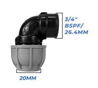 Mypurecore 20mm Mdpe Elbow Compression Adapter With 3/4 Inch Bsp Female Thread