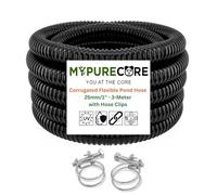 MYPURECORE 25mm / 1" Corrugated Flexible Pond Hose Pipe - Black PVC Water Tubing with Double-Wired Clips - for Pond Pumps, Filters, Waterfalls, Fountains & Drainage - Multiple Lengths (3-Meter)