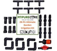 MYPURECORE 26-Pc Ultimate Garden Irrigation Kit 13mm Pipe Connectors Drip System & Fittings-Universal Hose Attachments