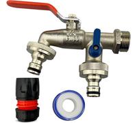 MYPURECORE 3/4 In Brass Nickel Double Water Tap Rust And Frost Resistant/2X Snap-On Connectors/2X Hose Connectors /ptfe Tape