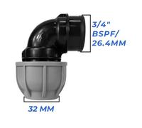 Mypurecore 32mm Mdpe Elbow Compression Adapter With 3/4 Inch Bsp Female Thread