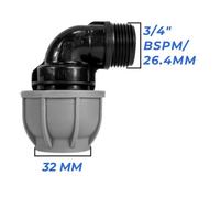 Mypurecore 32mm Mdpe Elbow Compression Adapter With 3/4 Inch Bsp Male Thread