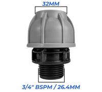 Mypurecore 32mm Mdpe Straight Compression Adapter With 3/4 Inch Bsp Male Thread