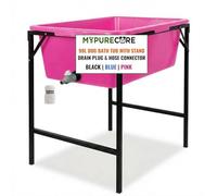 MYPURECORE 90L Dog Bath Tub with Stand - Raised Pet Bath Pool with Drain Plug & Hose Connector - Foldable Metal Frame for Indoor & Outdoor Use (Pink)
