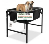 MYPURECORE Black Dog Bath Tub - Pet Bath Pool with Drain Plug & Hose Connector - Durable Plastic Bath for Indoor & Outdoor Pet Care (90L Dog Bath Tub with Stand)