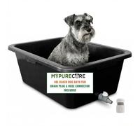 MYPURECORE Black Dog Bath Tub - Pet Bath Pool with Drain Plug & Hose Connector - Durable Plastic Bath for Indoor & Outdoor Pet Care (40L Dog Bath Tub)