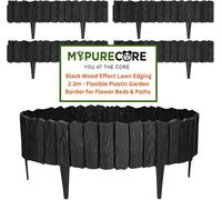 MYPURECORE Black Wood Effect Lawn Edging 2.3M Flexible Plastic Garden Border , Weather Resistant Recyclable Palisade Easy Install Edging