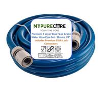 Mypurecore Blue 12mm 1/2" Cold Water Hose Pipe - Premium Food Grade Water Hose With Connectors - For Caravan, Boat & Garden (2M)
