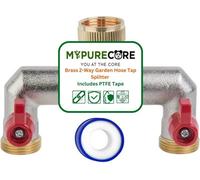 MYPURECORE Brass 2-Way Garden Hose Tap Splitter With Ptfe Tape Durable Three-Quarts" Outdoor Tap Connector With Individual Valves