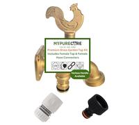 MYPURECORE Brass Garden Tap Kit with Hose Connectors - 3/4" BSP Outdoor Bib Tap, Female Tap Connector & Female Hose Connector, Quick Connect Water Tap Set for Garden & Irrigation (Rooster Handle)