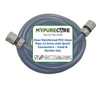 Mypurecore Clear Pvc Reinforced Hose Pipe 12.5mm With 2 Quick Connectors - Safe, Durable And Ideal For Garden & Food Use (4M)