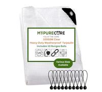 MYPURECORE Clear Weatherproof Tarpaulin 100GSM with 10 Bungee Balls - Heavy Duty Weatherproof Tarpaulin with Reinforced Edges & Eyelets - Transparent Tarp for Garden & Outdoor Use (5m x 8m)