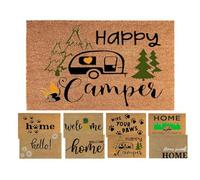 MYPURECORE Coir Door Mat (60x40cm) - Non-Slip & Absorbent, Indoor/Outdoor, Eco-Friendly - Ideal as Front Door, Entrance, Floor, Welcome Mat - Large Size, Dirt Trapper, Washable (HAPPY CAMPER)
