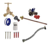 MYPURECORE Complete Outdoor Tap Kit - Brass Garden Bib Tap with Wall Plate, Isolating Tee, PTFE & Fixings - DIY Outside Tap Installation Kit for Hose, Jet Wash, Garden Water Access