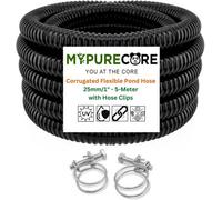 MYPURECORE Corrugated Flexible Hose Pond Pipe 25mm 1- 5-Meter With Advanced Double-Wired Hose Clip Corrugated Water Butt Connector Pipe