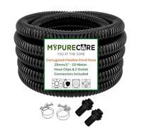 MYPURECORE Corrugated Flexible Pond Hose Set - 25mm / 1" PVC Hose with 2 Double-Wired Metal Clips & 2 Barbed Water Tank Outlet Connectors - for Pond Pumps, Waterfalls & Drainage (10-Meter)