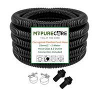 MYPURECORE Corrugated Flexible Pond Hose Set - 25mm / 1" PVC Hose with 2 Double-Wired Metal Clips & 2 Barbed Water Tank Outlet Connectors - for Pond Pumps, Waterfalls & Drainage (2-Meter)