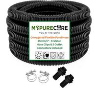 Mypurecore Corrugated Flexible Pond Hose Set 25mm/1Inch With 2 Clips And 2 Connectors (4M)