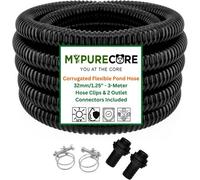 Mypurecore Corrugated Flexible Pond Hose Set 32mm/1.25 Inch W/ 2 Clips And 2 Connectors (3M)