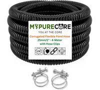Mypurecore Corrugated Pond Hose Pipe And Clips 25mm/1Inch Flexible Black Pvc Water Tube (4M)