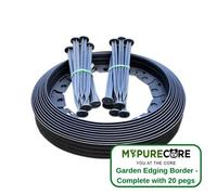 MYPURECORE Flexible Black Garden Edging Border 10M-Complete With 20 Securing Pegs Perfect Flower Beds Lawns And Pavement Design 60mm High