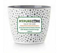 Mypurecore Flower Pot 19Cm - Decorative Plastic Planter With Modern Dotted Design, For Houseplants, Herbs And Indoor Plants (Grey)