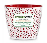 Mypurecore Flower Pot 19Cm - Decorative Plastic Planter With Modern Dotted Design, For Houseplants, Herbs And Indoor Plants (Red)