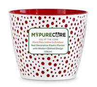 MYPURECORE Flower Pot 19cm - Indoor Plant Pot, Decorative Plastic Planter with Modern Dotted Design, Round Plant Pot for Houseplants, Herbs & Indoor Plants (Red)