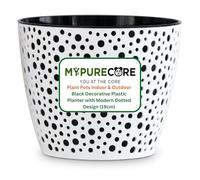 MYPURECORE Flower Pot 19cm - Indoor Plant Pot, Decorative Plastic Planter with Modern Dotted Design, Round Plant Pot for Houseplants, Herbs & Indoor Plants (Black)