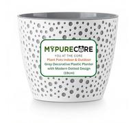 MYPURECORE Flower Pot 19cm - Indoor Plant Pot, Decorative Plastic Planter with Modern Dotted Design, Round Plant Pot for Houseplants, Herbs & Indoor Plants (Grey)