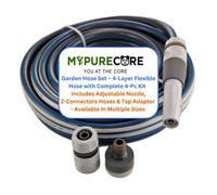 Mypurecore Garden Hose Set, 4-Layer Flexible Hose - Complete 4-Pc Kit, Adjustable Nozzle, 2 Connectors Hoses And Tap Adaptor (5M)