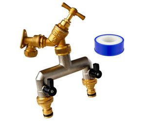 Mypurecore Garden Outdoor Tap Brass Wall Plate Brass Tap Quick Connect Splitter