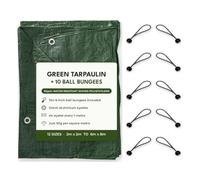 MYPURECORE Green Tarpaulin 50gsm with 10 Bungee Balls Tarp (4m x 5m) | Water-Resistant, Includes Bungee Balls, Lightweight 50gsm, Outdoor Use, Green Tarp