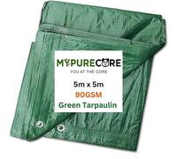 MYPURECORE Green Tarpaulin - Heavy Duty Waterproof Cover Plastic Sheet Tarp - Durable Sheet - Uv, Dust, Rain, Ground Sheets 5M X 5M