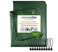 Mypurecore Green Tarpaulin Sheet 90Gsm Lightweight Tarp + 10 Bungee Balls Garden Camping (2M X 4M)