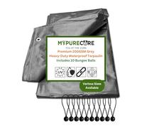 MYPURECORE Grey Heavy-Duty Waterproof Tarpaulin 200 GSM with 10 Bungee Balls - UV & Weather Resistant Tarp for Garden, Camping Groundsheet, Car, Trailer & Outdoor Use (2m x 3m)