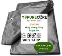 MYPURECORE Grey Tarpaulin Waterproof Heavy Duty 200 Gsm Tarp - Large, Durable Tarp For Car, Garden, Home - Versatile Groundsheet - 6M X 10M