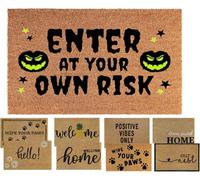 Mypurecore Halloween Coir Door Mat 60By40Cm - Enter At Your Own Risk - Durable, Washable Front Door Mat