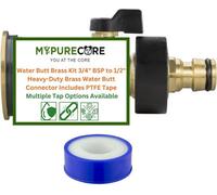Mypurecore Heavy-Duty Brass Tank Connector Water Butt Brass Kit 3/4Inch Bsp To 1/2Inch Plus Ptfe Tape (Valve With Quick Connect)