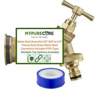 Mypurecore Heavy-Duty Brass Tank Connector Water Butt Brass Kit 3/4Inch Bsp To 1/2Inch Plus Ptfe Tape (Quick Connect Outlet)